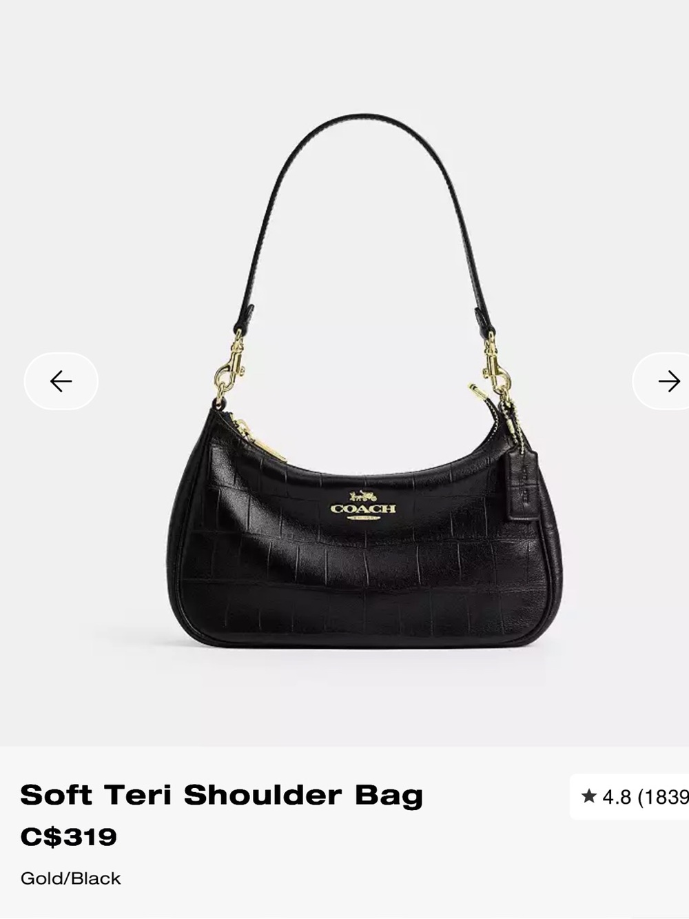 Coach Soft Teri Shoulder Bag in Black with Gold Hardware